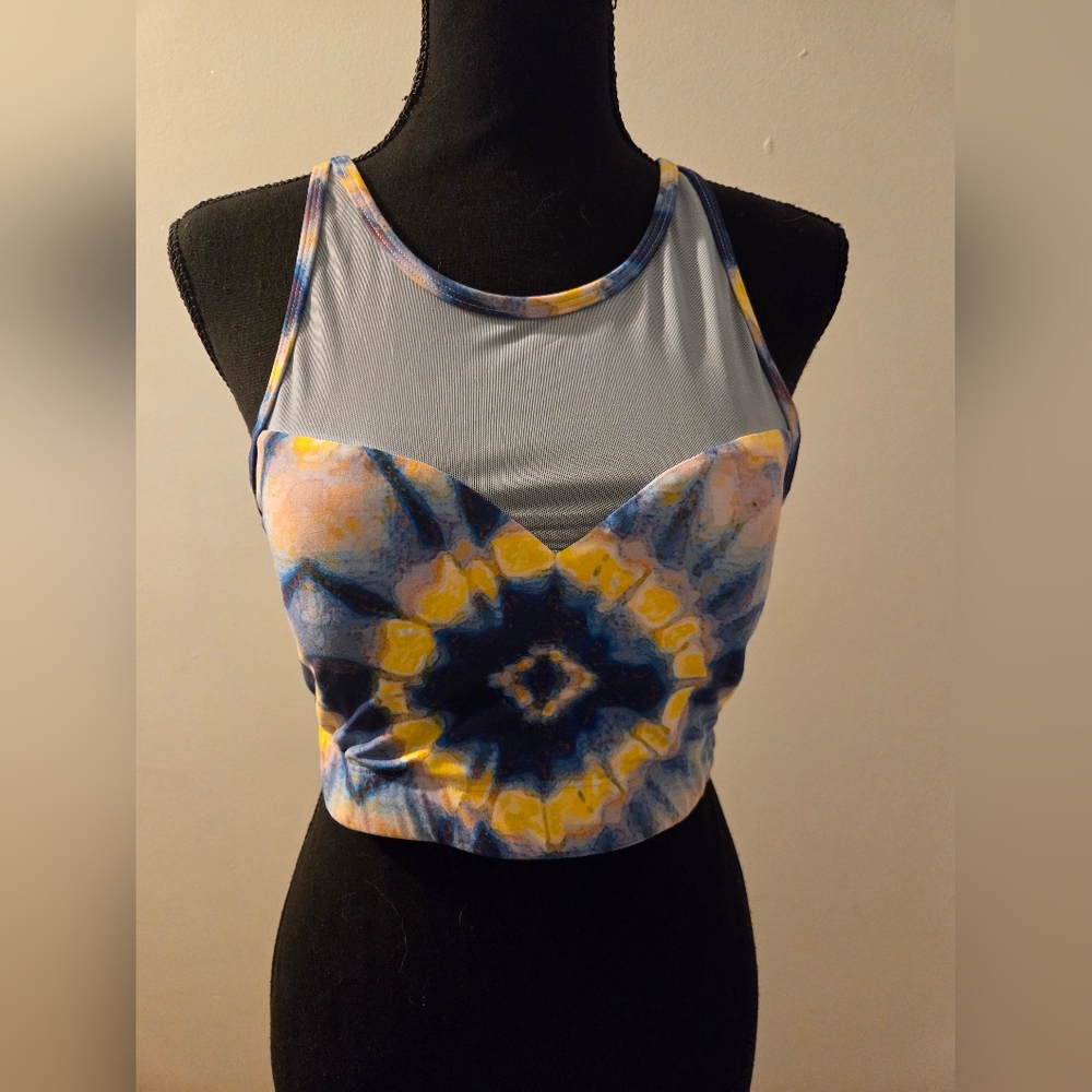 Blue and Yellow Tie-Dye Sports Bra